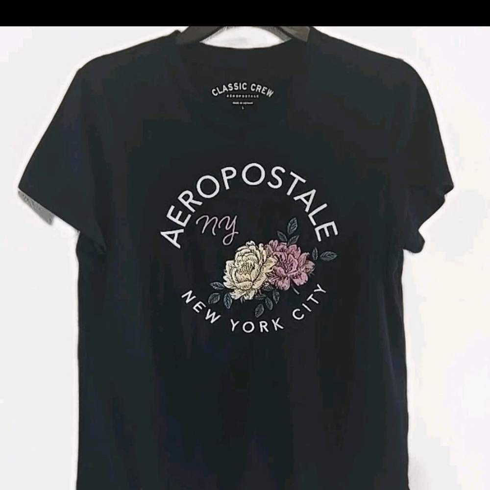 Aeropostale Black Tee with Floral Design